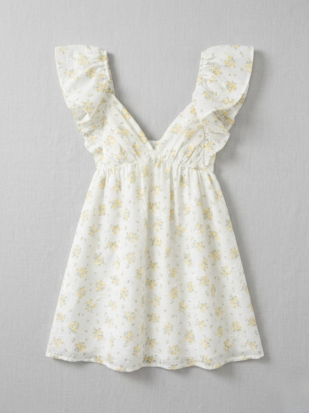 White and Yellow Floral Ruffle Dress Conquette